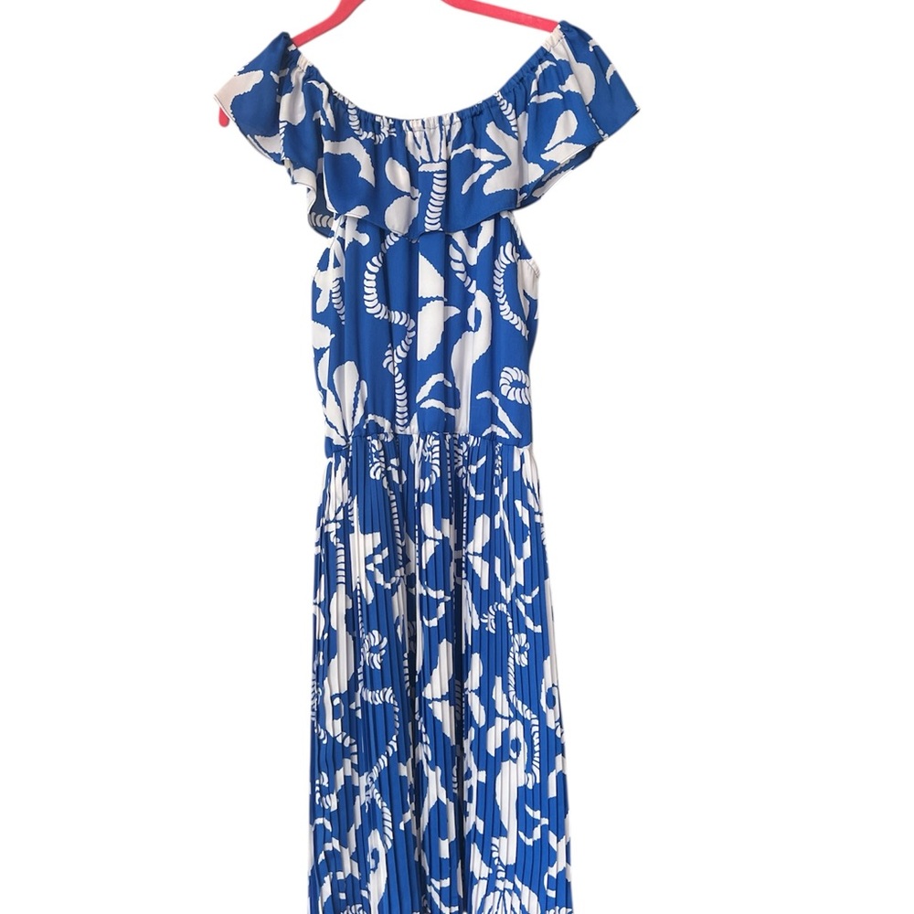 Lilly Pulitzer Crowley Blue and White Off-Shoulder Sundress